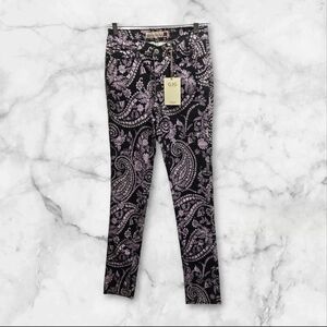 GJG Los Angeles Black & Purple Paisley‎ Skinny Jeans NWT Size 3